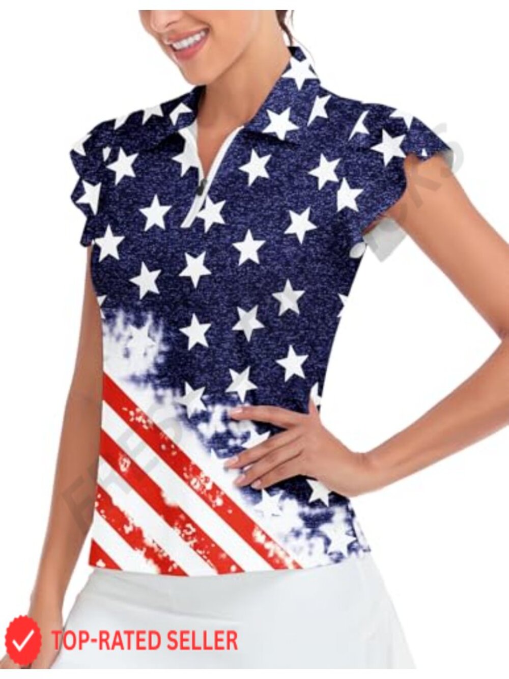 Women's Petal Sleeve Golf Polo Shirt, UPF 50+ Quick-Dry Half Zip Athletic Top